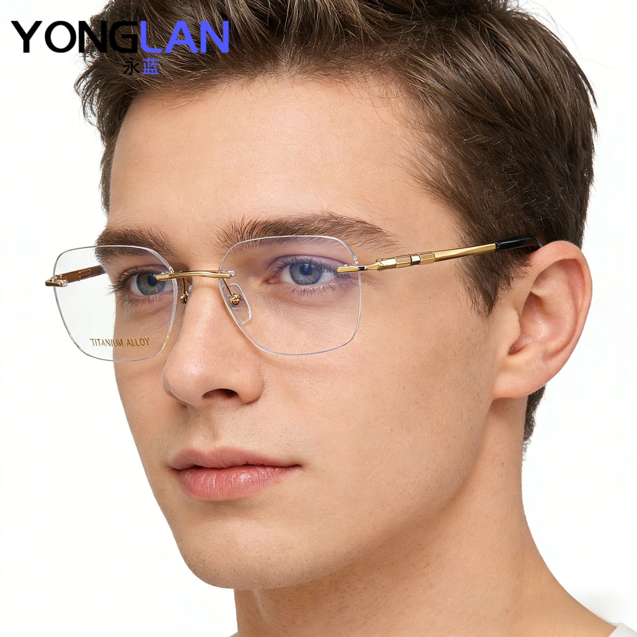 Ultralight Pure Titanium Rimless Men Glasses Frame Eyewear Rectangular Frameless Male Eyeglasses Myopia Prescription Spectacles