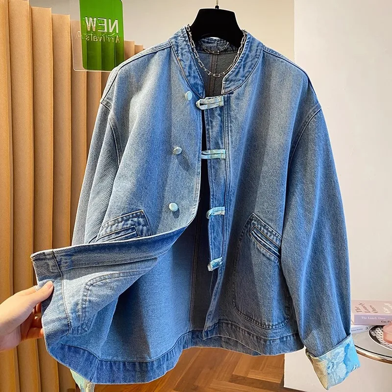 

Autumn Winter Large Size 300 Pou Button down Denim Jaet Men's New Chinese Sle National Old Money Couple's Jaet Top