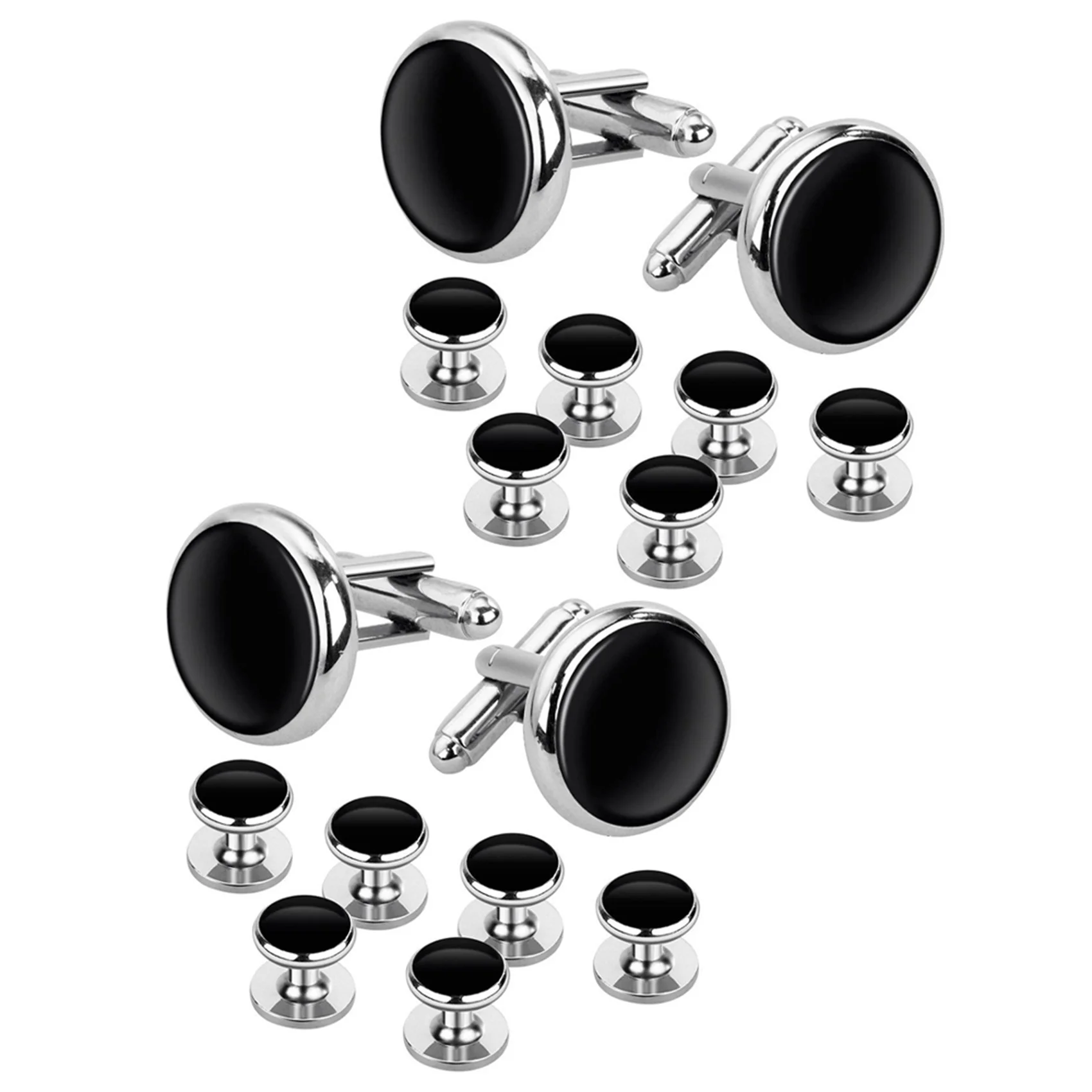 【【BUY&NOW】Cufflinks and Studs Set for Tuxedo Shirts Business Wedding 4 Cufflinks and 12 Studs