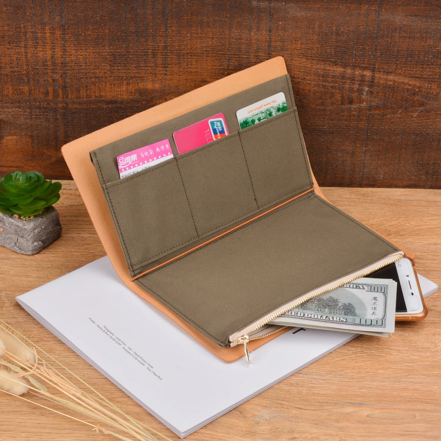 Traveler Notebook Journal TN Olive Green Canvas Zipper Bag File Storage Bag Business Card holder