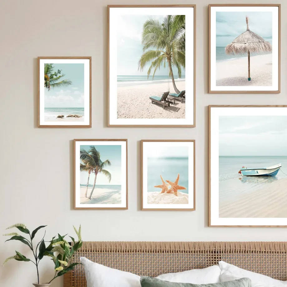 Summer Beach Starfish Coconut Tree Boat Wall Art Canvas Painting Nordic Posters And Prints Wall Pictures For Living Room Decor