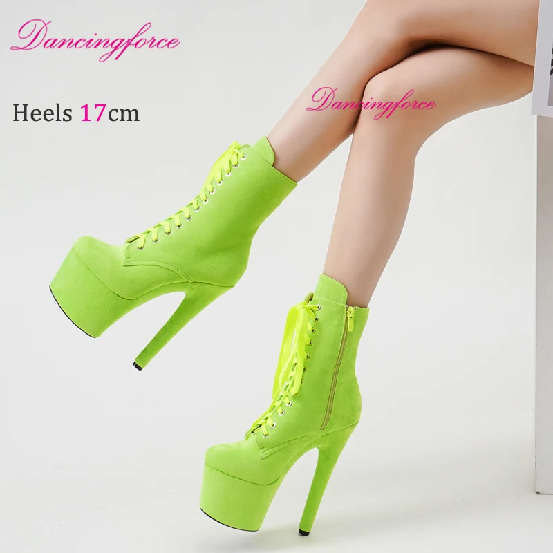 

Пикантные черные замшевые экзотические туфли для танцев на пилоне 17 см/7 дюймов, модные женские ботильоны на высоком каблуке и платформе, женские EU44