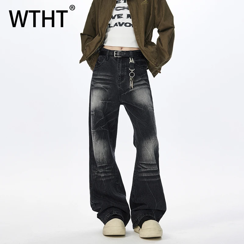 

WTHT Vintage Men's Heavy Industy Texture Gradient Denim Pants Fashion 2025 Autumn High-waisted Wide Leg Jeans Male 2A1502