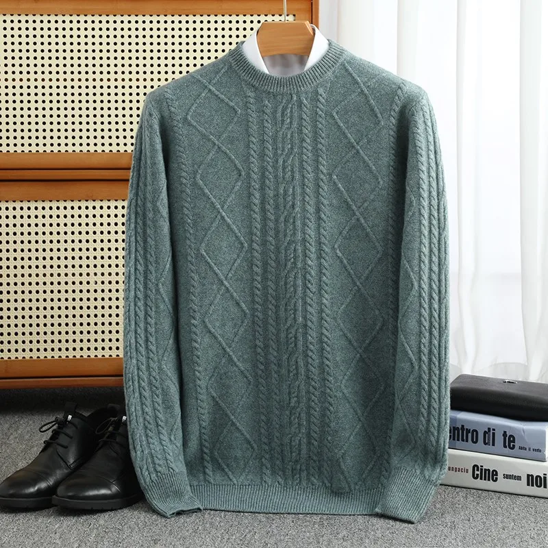 

2024 New autumn and winter new thick sweater 100% Merino wool male O-neck leisure Korean fashion knitted cashmere sweater