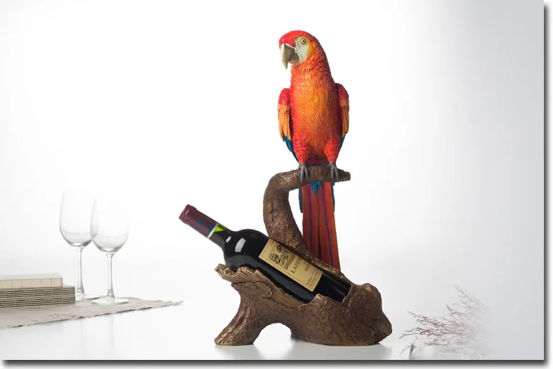 47CM Large-TOP Unique collection ART gift-Christmas home office bar Decoration-Good luck Parrot Wine rack color brass sculpture