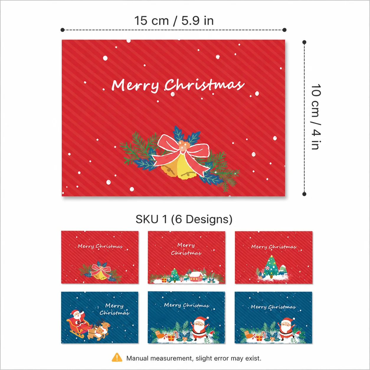 6 Pcs Christmas Card Set 6 Different Designs Greeting Cards with Envelopes Sticker Merry Christmas Thank You Notes Holiday Paper