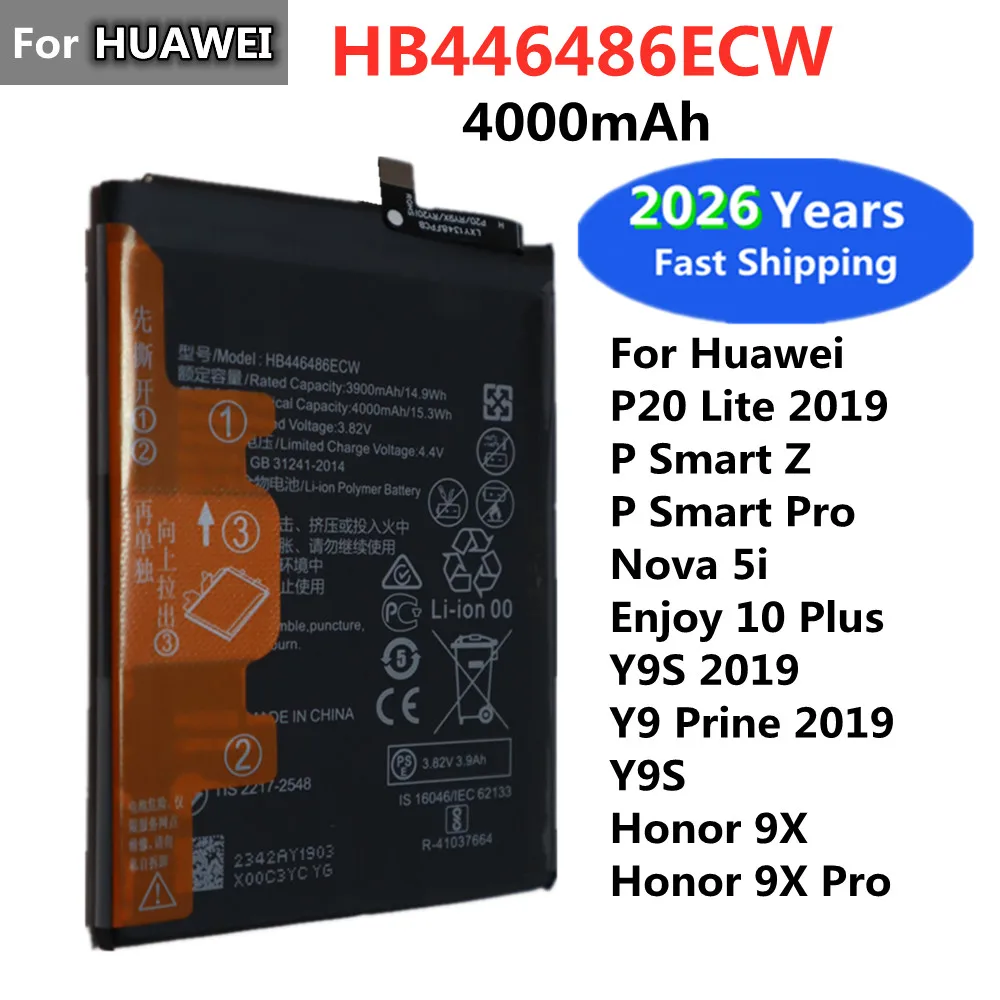 4000mAh HB446486ECW Akku für Huawei P20 Lite, P Smart Z /Honor 9X Pro /Nova 5i /Enjoy 10 Plus /P Smart Pro /Y9 Prine /Y9S
