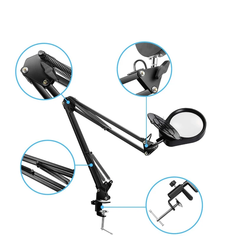 Lámpara de aumento LED con abrazadera, 3 modos de Color, brazo giratorio ajustable, lupa iluminada para lectura artesanal, trabajo cerrado