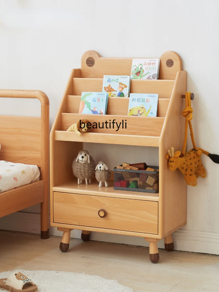 LBXSolid Wood Children's Bookcase Floor Storage Drawer Household Small European Beech Picture Book Rack