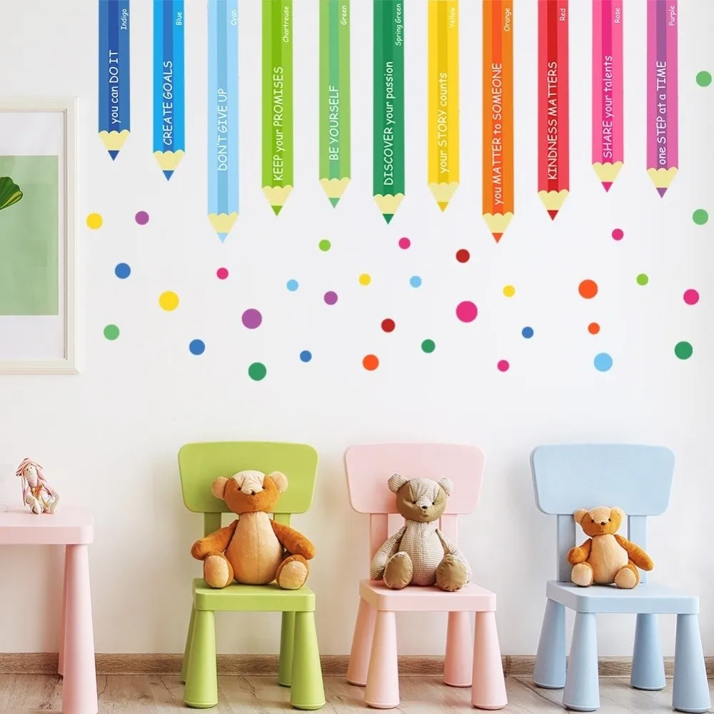 Portable PVC Wall Decals Removable Self-Adhesive Pencil Wall Stickers Motivational Design Dot Wall Stickers For Living Room