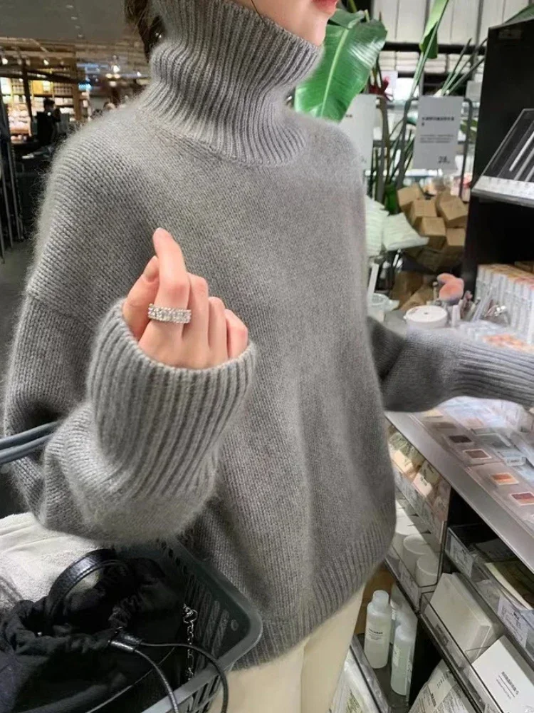 

Korean Fashion Casual Loose Sweaters Pullovers Women's Sweater Autumn Winter New Lazy Style Half High Neck Knitted Sweater Tops