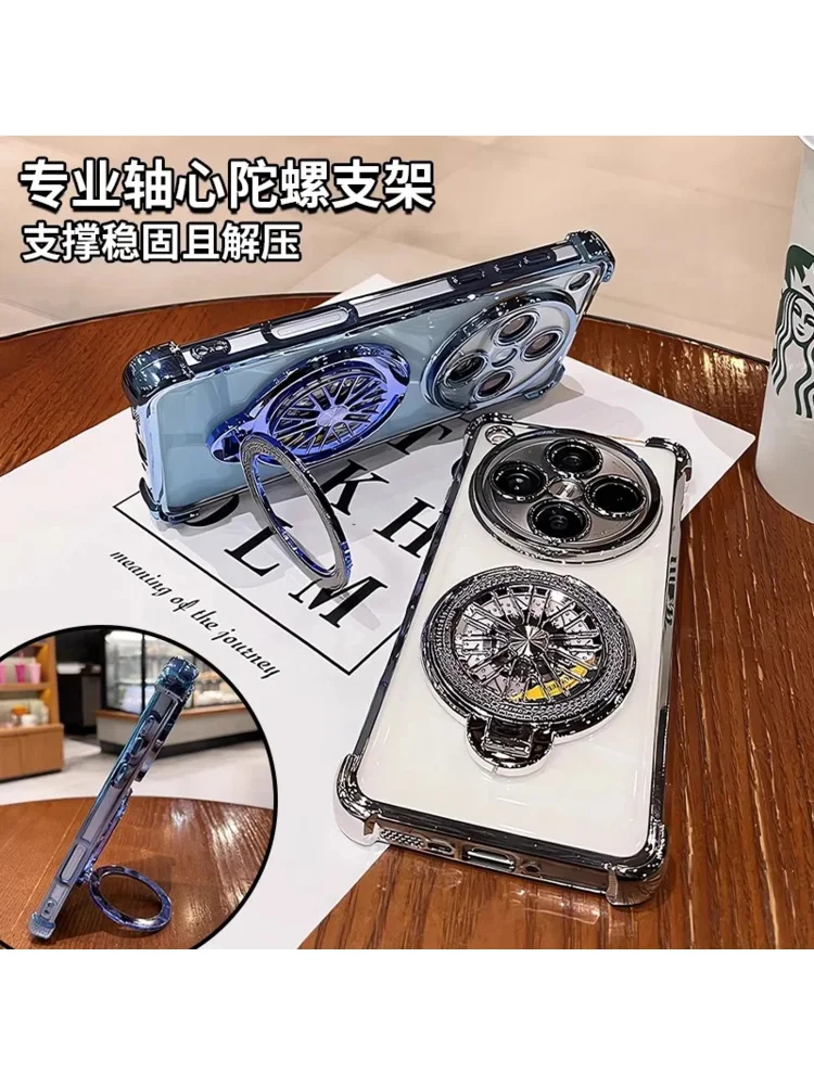 Funda For OPPO Find X8 Ultra Case Gyroscope Holder Luxury Camera Protection Plating Airbag Transparent Silicone Shockproof Cover - Image 2