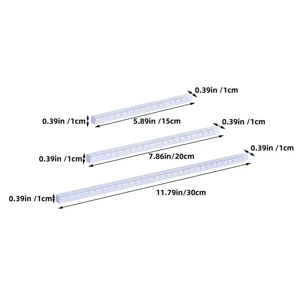 Transparent Ruler Set 3 Straight Acrylic Measuring Tools Portable Drawing Accessories Drafting Scale For Artists Students
