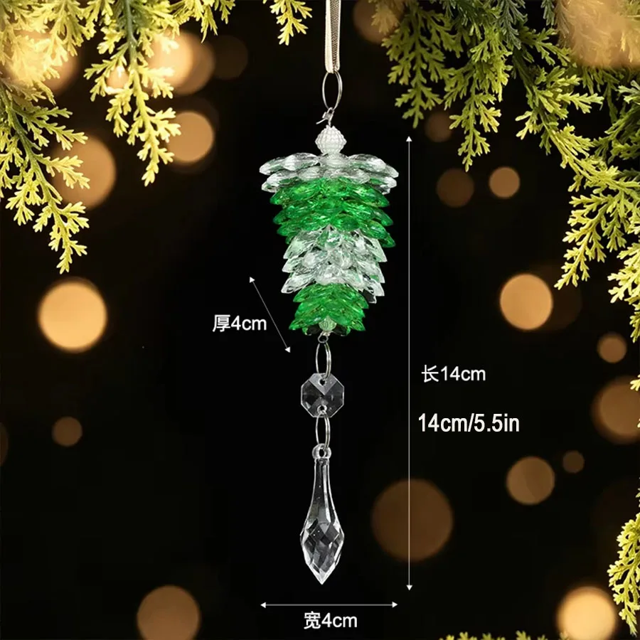 Christmas decoration acrylic pine cone hanging ornament, simulated pine cone pendant, transparent crystal small tree decoration, suitable for Christmas tree decoration, window display decoration, door curtain decoration, and curtain decoration view 6