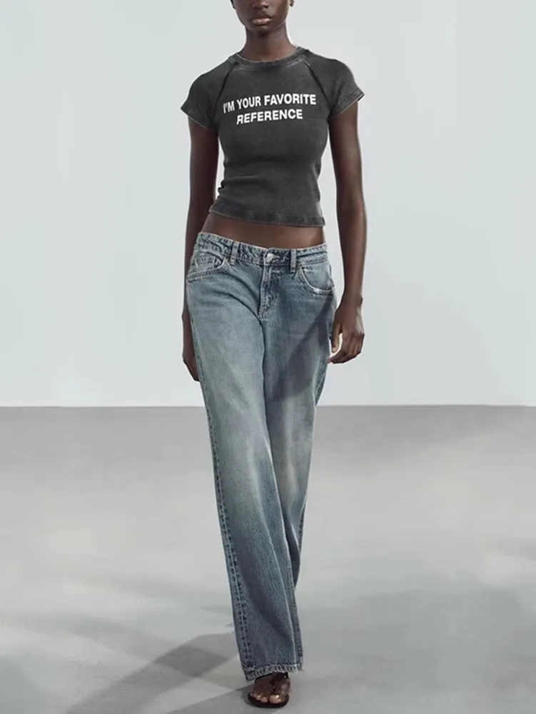 

Summer 2025 Women's Slim Fit Waed Print ort Sve T-irt Sweet Sle Qui Dry round Ne Regular Length No Brand