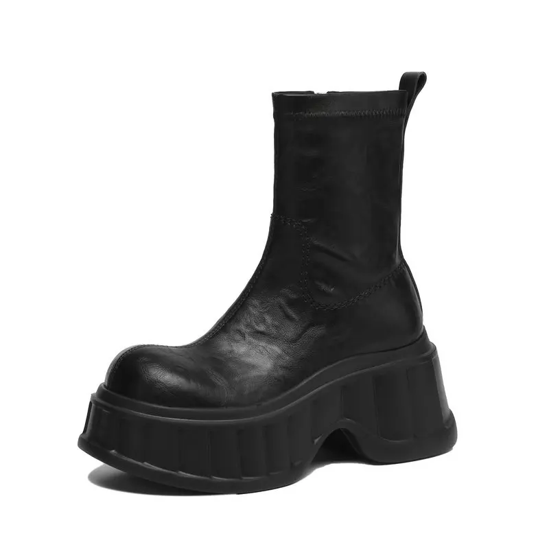 

Platform Elasticity Women Boots Genuine Leather Fashionable Modern Boots Thick-soled Shoes