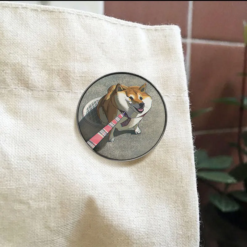 Chubby Shiba Inu UV Printing Badge Cartoon Fat Dog With Leash Pin Funny Puppy Metal Brooch Gift For Friends