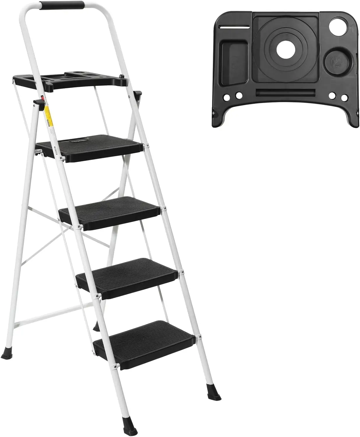 

4 Step Ladder, Lightweight Portable Folding Sturdy Steel Step Stool with Tool Platform, Convenient Handgrip, Anti-Slip Wide