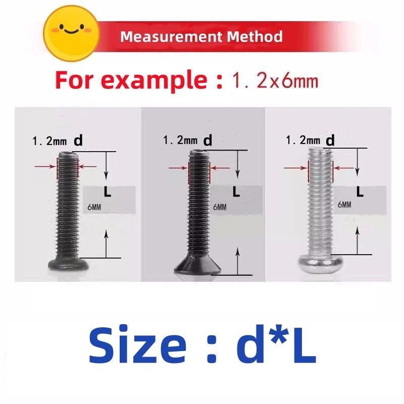 M1.2 M2 M3 M4 M5 Black Carbon Steel Cross Phillips Countersunk/Round/Flat Head Screw Bolt Nut Set Kit Box
