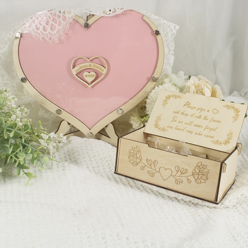 Wedding Guest Book Alternative Wedding Decor-Drop Heart Guestbook Wooden Heart shap Guest Drop Box 60/80pcs Sweet Heart Drop box