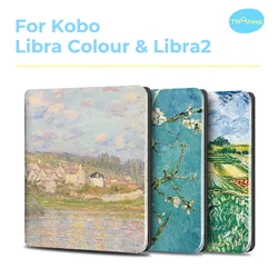 Twosheep 7-inch Case for Kobo Libra Colour and Kobo Libra2 TPU Shell Magnetic Flip Auto Sleep Wake Cover Van Gogh oil painting