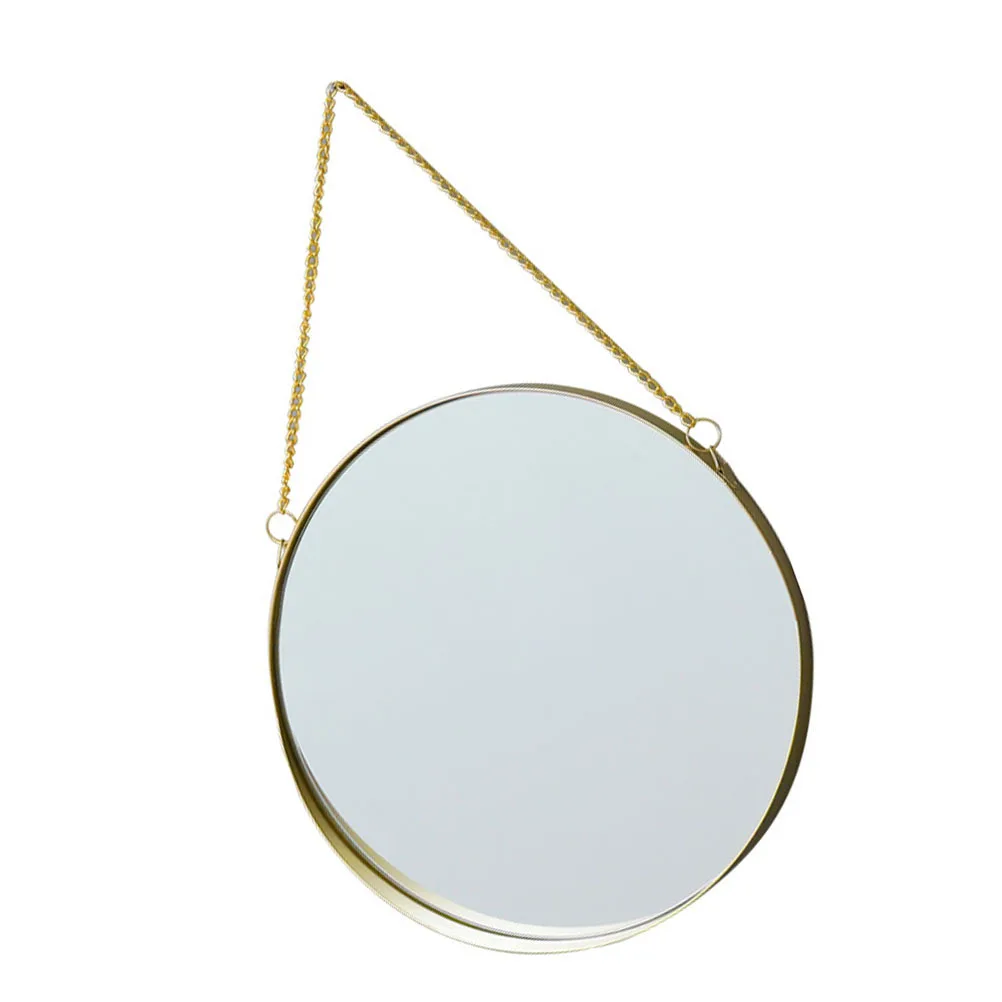 装飾的な壁掛け鏡、バスルーム用吊り下げ式化粧鏡、丸型、北欧デザイン、強力な耐摩耗性、省スペース、金属製装飾
