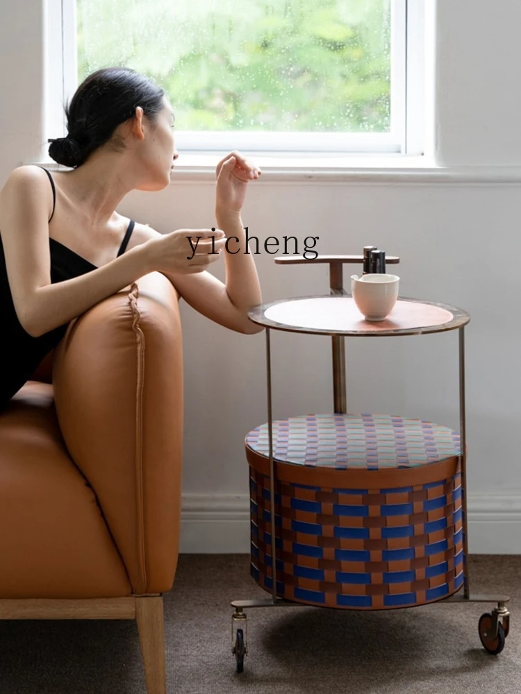 DSA  braided stainless steel double-layer cart coffee table movable side storage basket office decoration