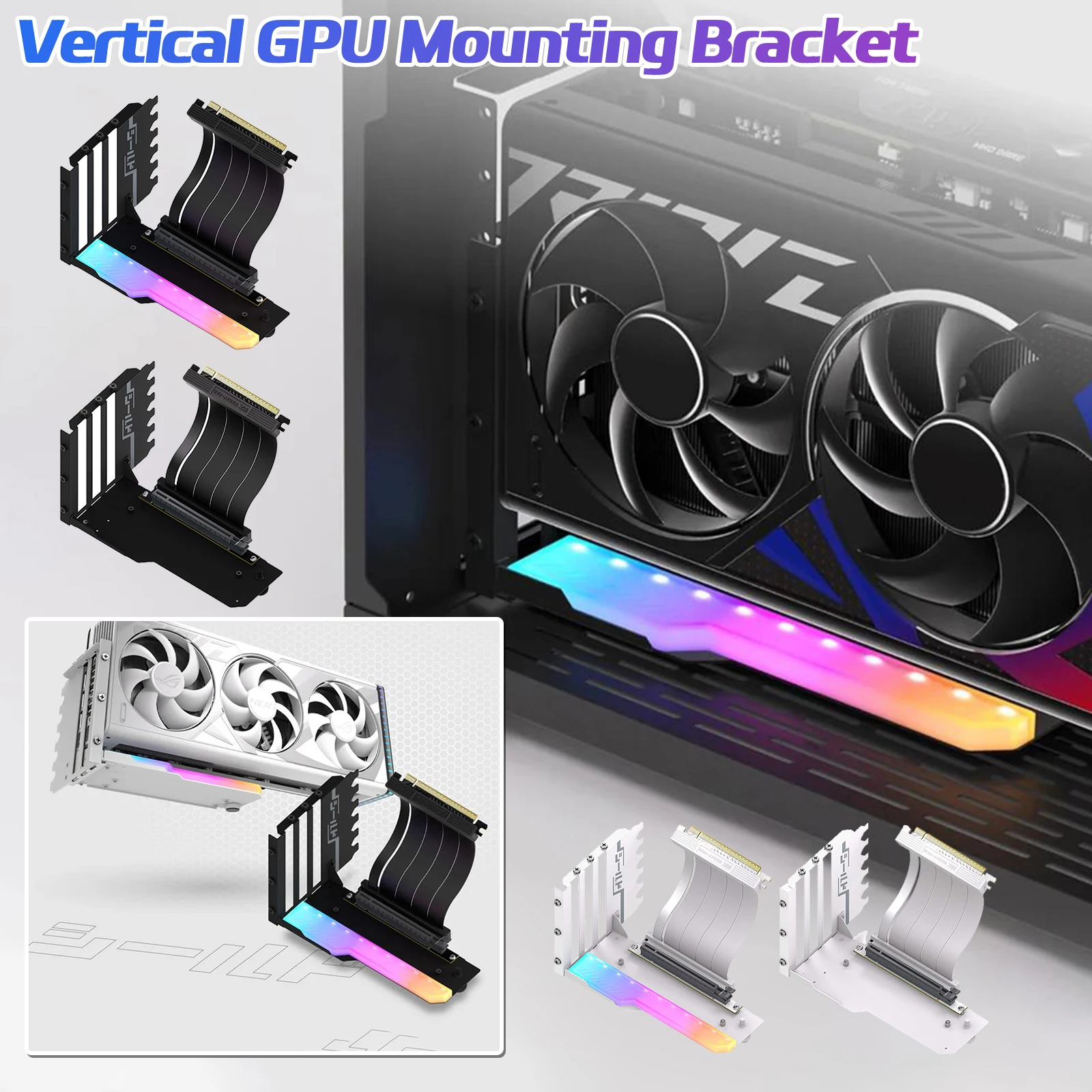 Vertical GPU Mounting Bracket with 15cm PCI-E 4.0 X16 Riser Cable Video Card Support Kit 90 Degree Right Angle