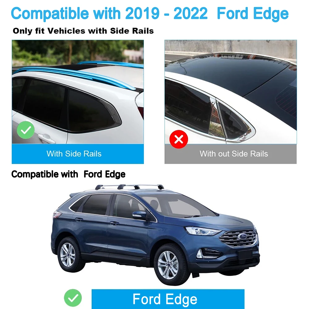 2Pcs Roof bars For FORD EDGE Titanium SEL 2019 2018 Aluminum Alloy Side Bars Cross Rails Roof Rack Luggage CUV SUV LED