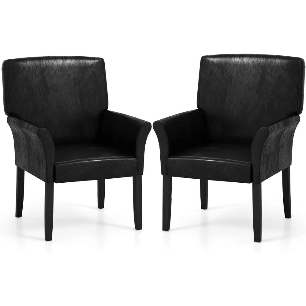 

Executive Accent Chair Set of 2 PU Guest Chair Office Chair Reception Waiting Room Armchair with Wooden Legs Single Sofa Home T