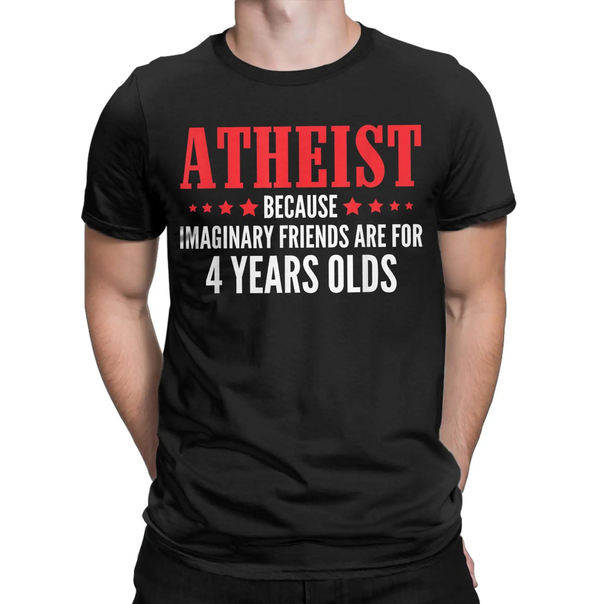 Atheist Funny Imaginary Friends Anti Religion Atheism T Shirts Cotton Leisure Tshirt For Men Short Sleeves Casual Tops