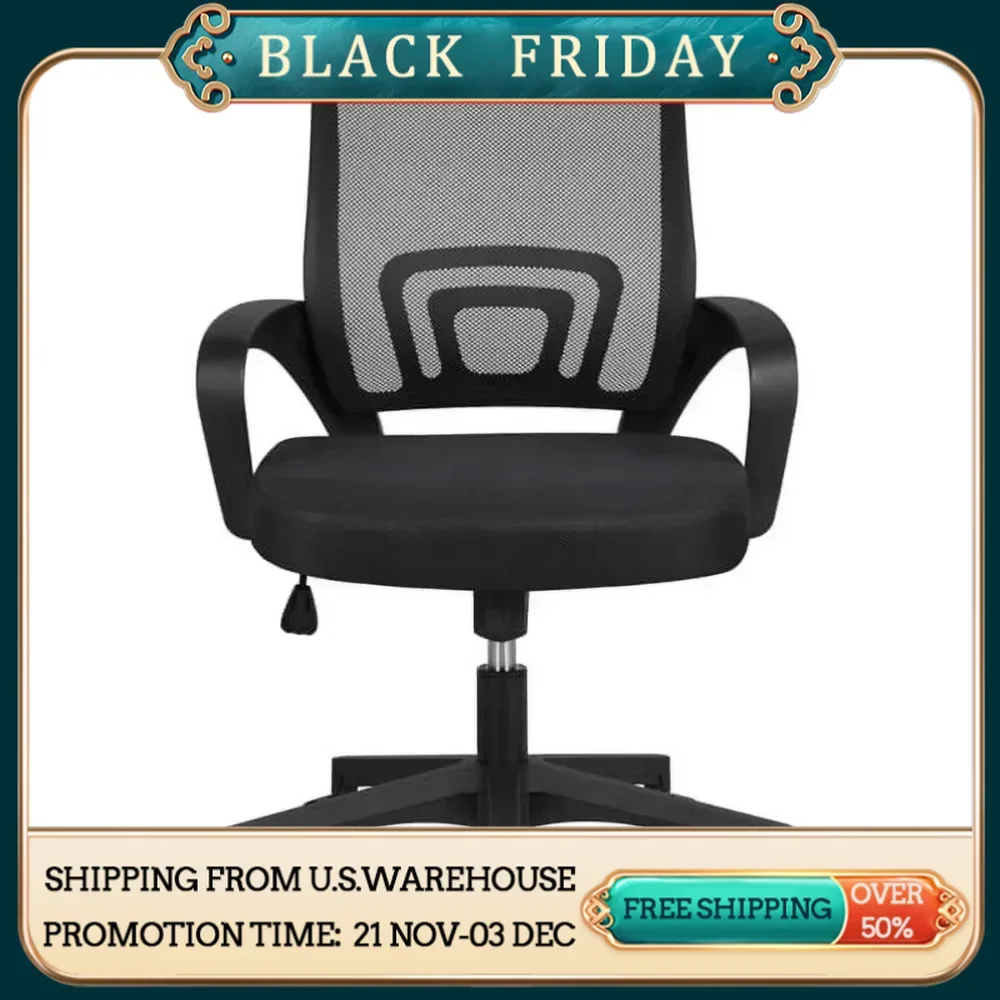 Adjustable Mid Back Mesh Swivel Office Chair With Armrests Black Computer Armchair Furniture Chairs Gaming Cheap Cushion