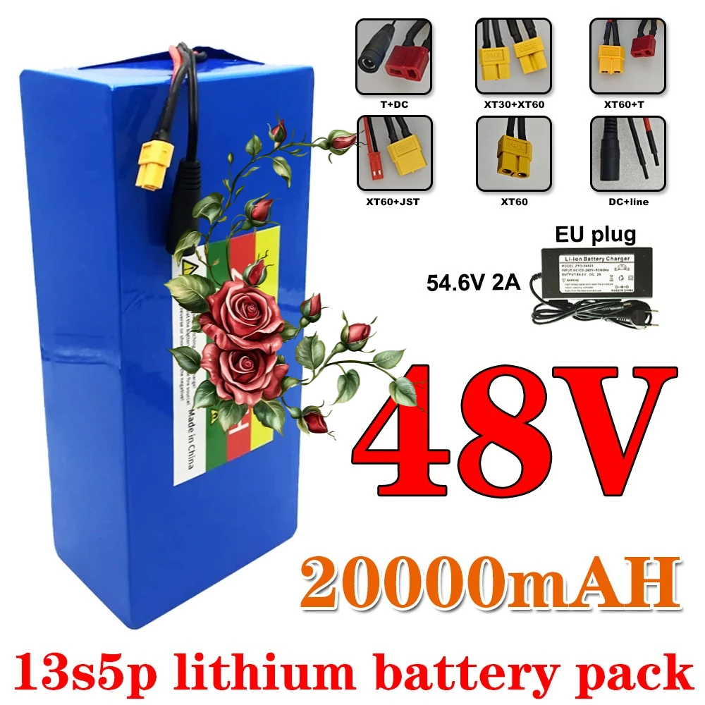 

Со встроенной интеллектуальной литиевой аккумуляторной батареей BMS 18650 13S5P 48 В 20 Ач, подходящей для двигателей мощностью 500-1000 Вт.