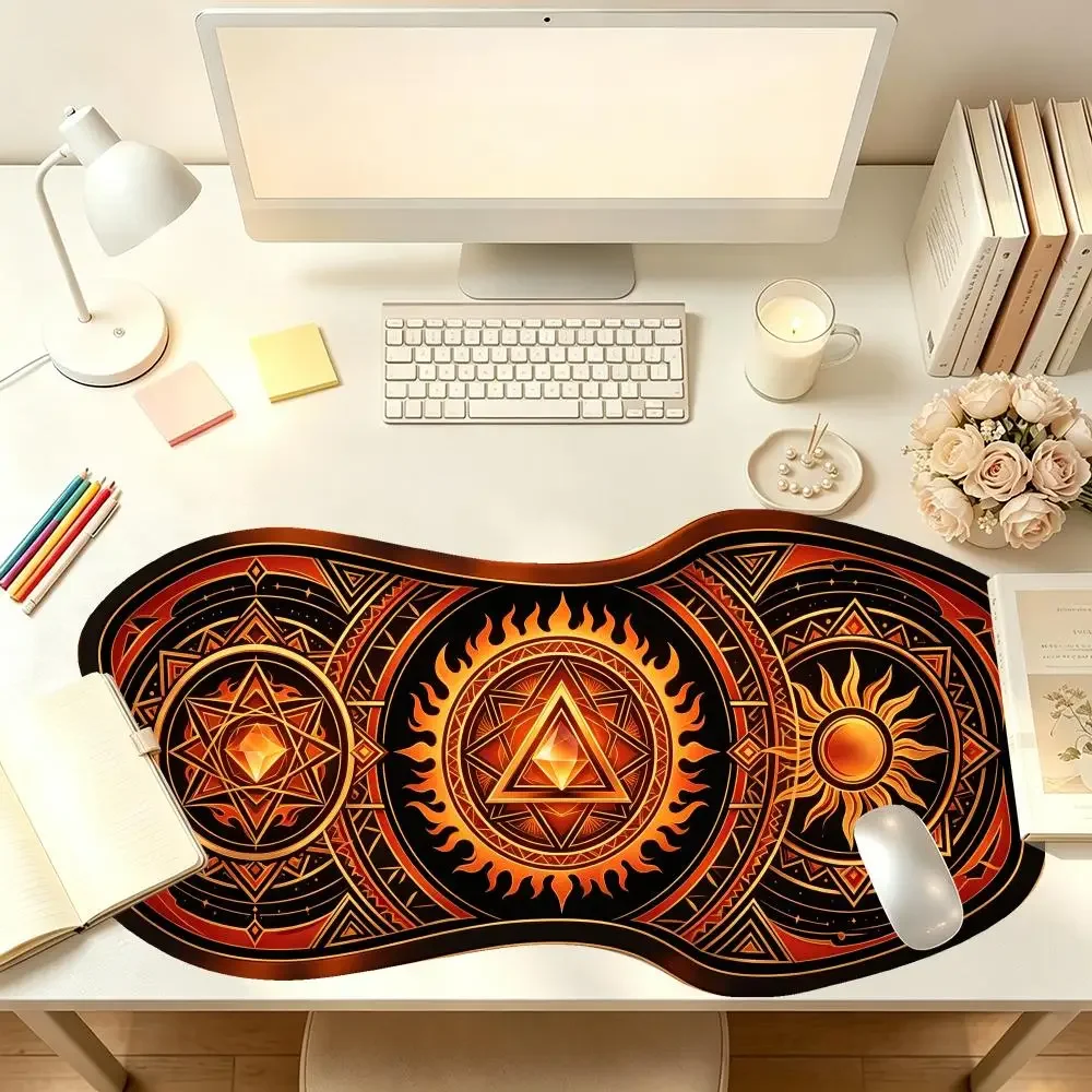 Orange Mystic Sun Alchemy Desk Mat Special Shaped Thick Rubber Precision Tracking For Office Creative Design