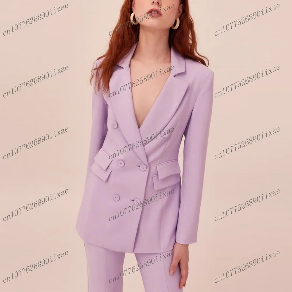 

New Light Purple Formal Women Suit Lady Business Office Tuxedos Mother Wedding Party Ladies 2 Piece Set Blazer Pants Customized