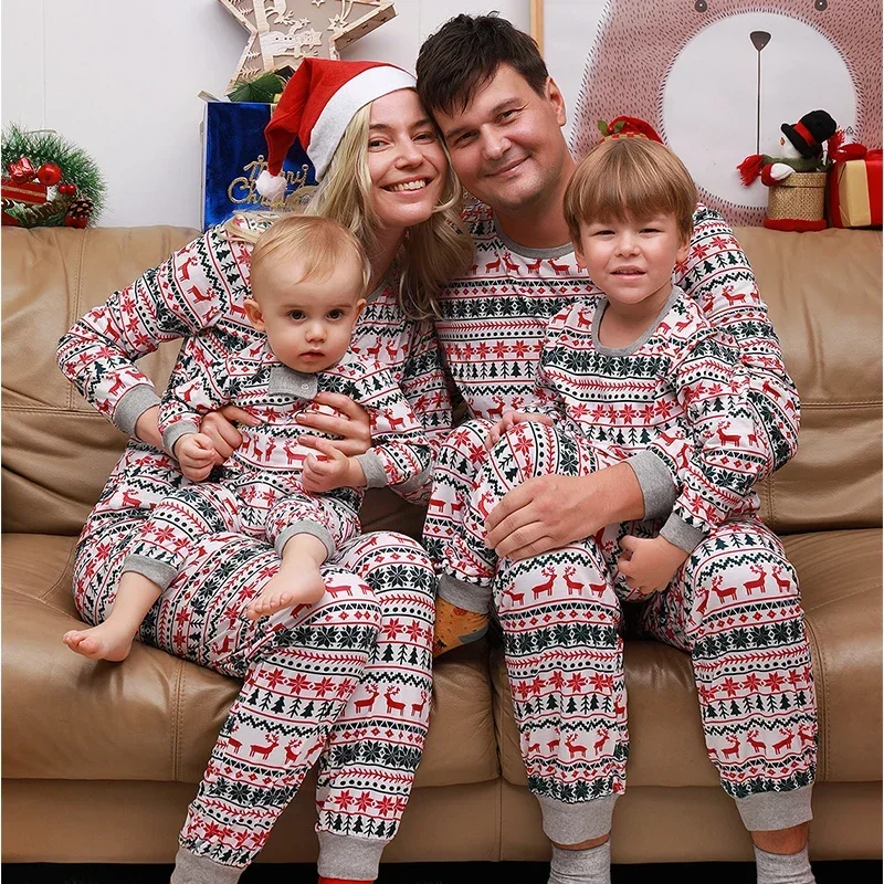 Mommy and Me Clothes Christmas Family Matching Outfits Casual Loose Sleepwear Allover Print Adults Kids Clothing Set Baby Romper
