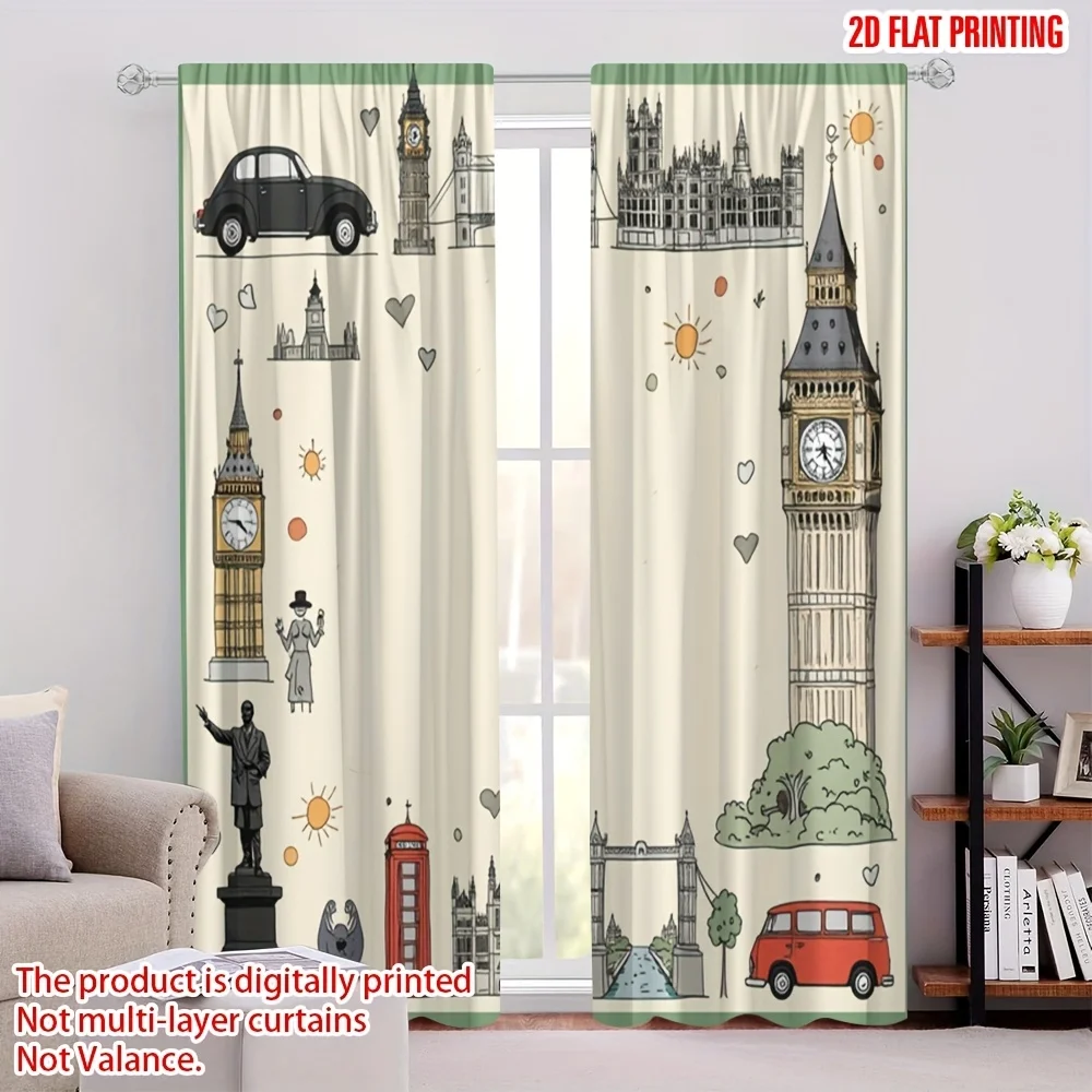 London Landmark Curtain, Big Ben Tower Window Drape, British Cityscape Blackout Panel, Kids Room Study Home Decor