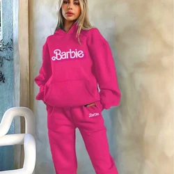 Kawaii Anime Barbie Cartoon Sweatshirt Set Autumn and Winter Casual Style Long Loose Women's Cute Sweatshirt Two-Piece Set