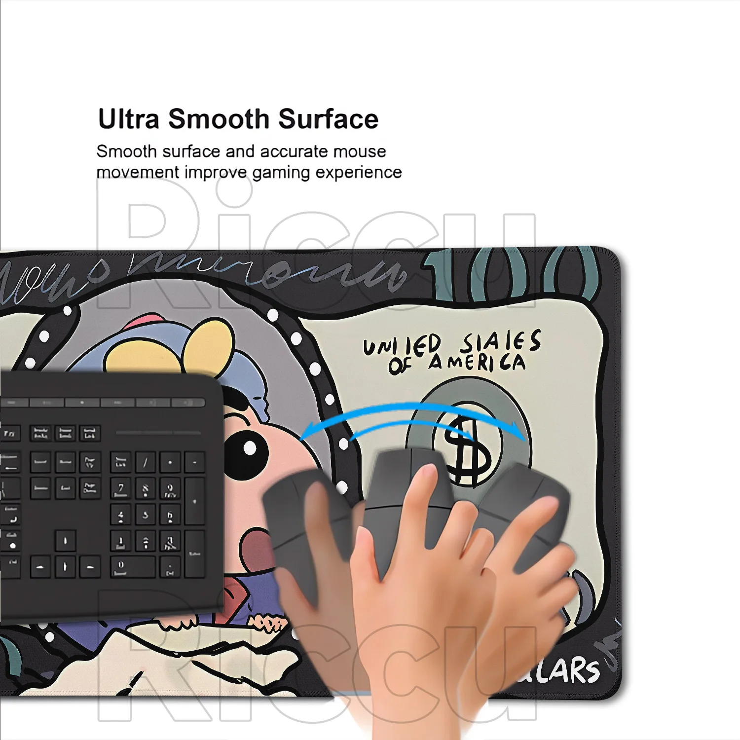 Pastelli Shinchans XL Tappetino per mouse 90x40 cm Stampa HD Tappetino da scrivania da gioco con bordo di bloccaggio Tappetino per tastiera PC antiscivolo per computer Gamer