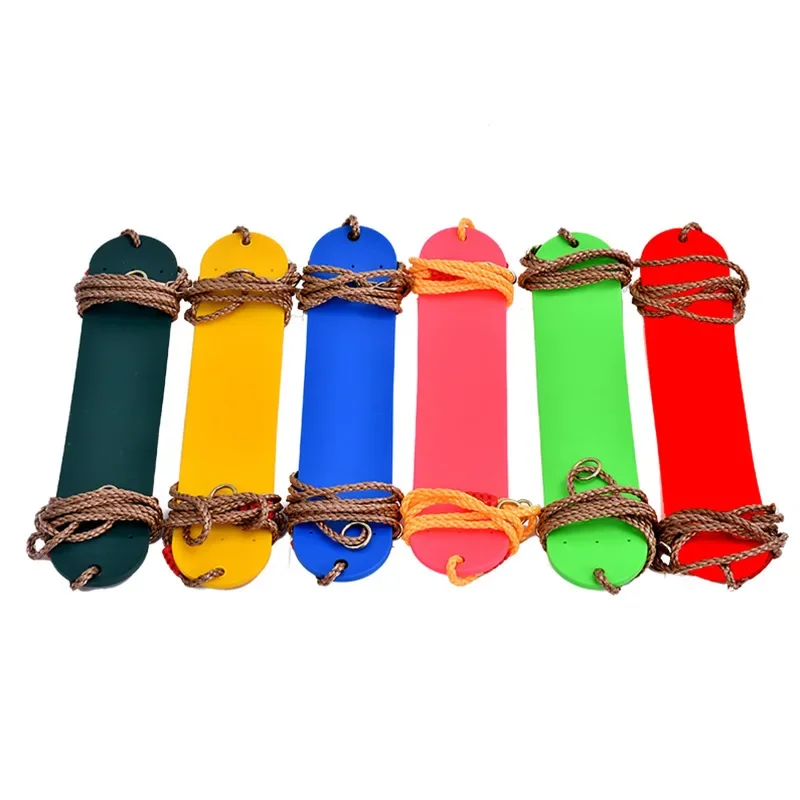 Conjunto de balanço de diversão ao ar livre para crianças, 1 peça, anel de ginástica, corda, placa macia, corrente de plástico, design estilo skate, jogo ativo infantil