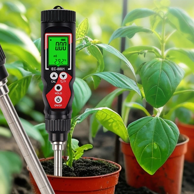 Soil Conductivity Tester with Temperature Reading Digital Screen Handheld Meter for Garden Soil Monitoring Indoor Growing M4YD
