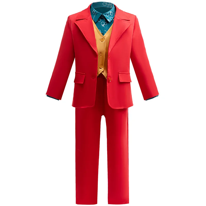 Boys Clown Cosplay Costume New Year Clothes 4Pcs Red Suit Christmas The Joker Jacket Coat Shirt Accessories Suit Outfit