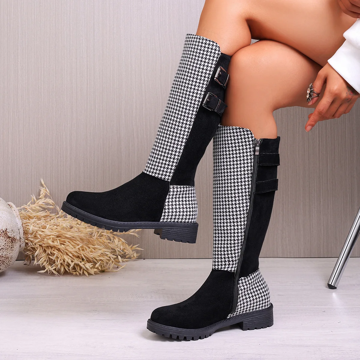

2025Autumn Winter New Women Boots Faux Suede Casual Low Heel College Style Women Shoes Lady Knee High Boots