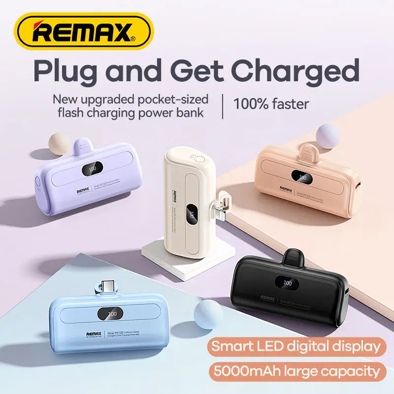 Remax  Mini Power Bank 5000mAh Built in Cable PowerBank External Battery Portable Charger For iPhone Emergency Spare Power Banks