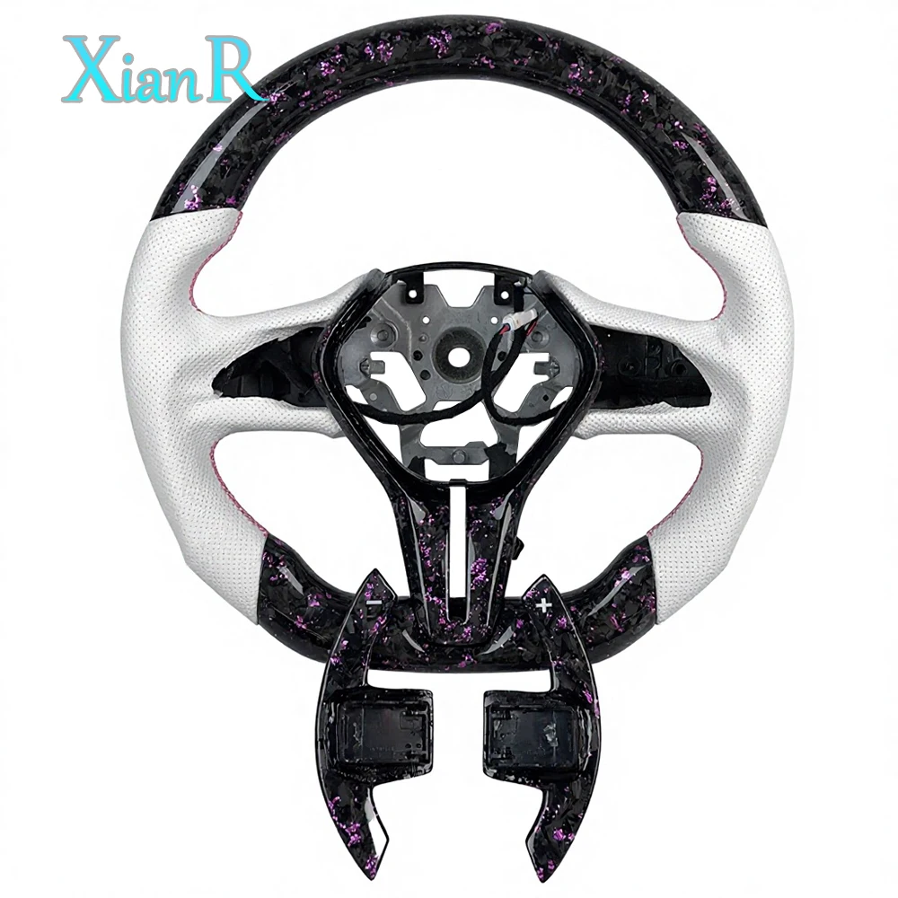 Car Accessories for Infiniti Q50 Q60 pink Fragments Forged Carbon Fiber White Perforated Leather Steering Wheel
