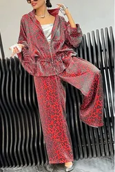 Women Leopard Print Long Sleeve Coat  & Trousers Set Two Pieces Suit Trousers Sports Outwear For Women 2024