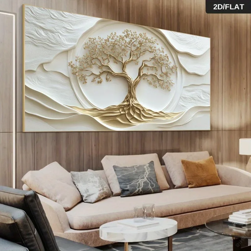 Large-sized 1pc frameless Canvas Painting Modern Abstract Golden Tree of Life Canvas Painting - Minimalist Wall Art Poster Livin