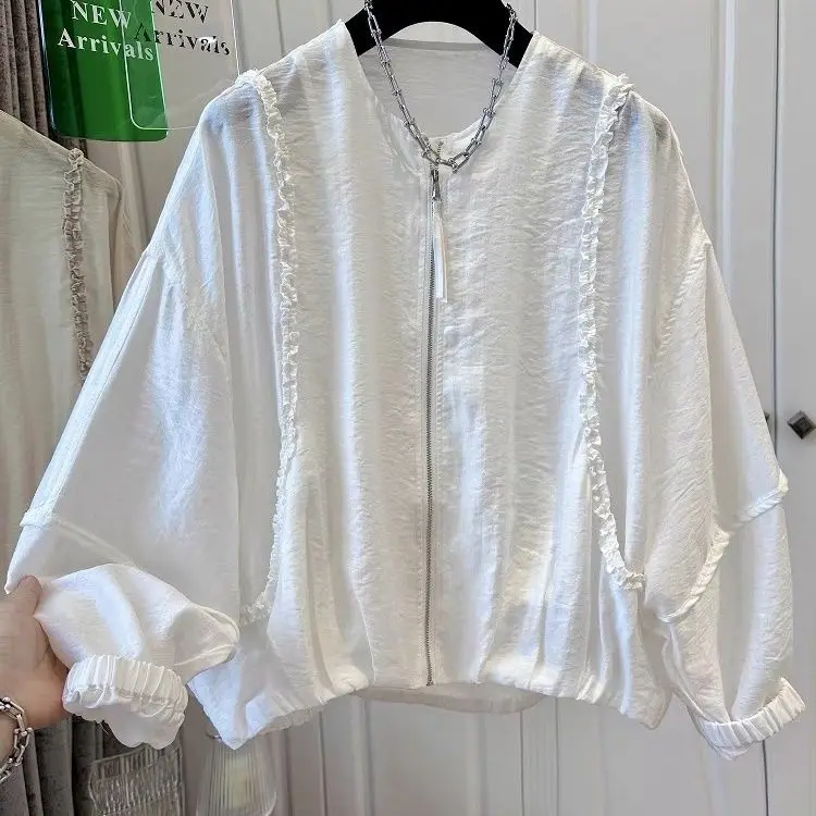 

New Short White Round Neck 2025 Sunscreen Loose Casual Summer Top Coat Casual Thin Coat