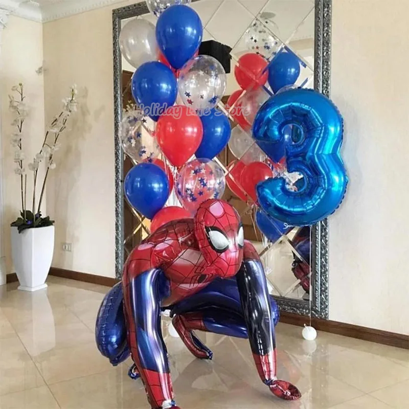 Decoraciones de fiesta de cumpleaños de SpiderMan para niños, globos de papel de aluminio de látex, tema de araña, suministros para eventos, vajilla