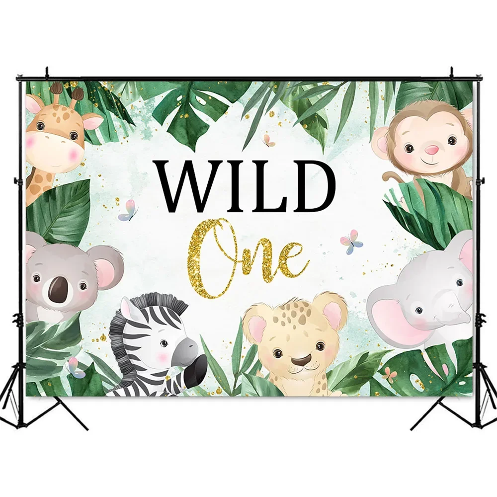 Wild One Background for Boy 1st Birthday Safari Jungle Backdrop Greenery Animals Birthday Kids Photo Background First Birthday